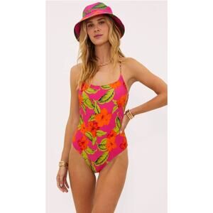 Beach Riot Stevie One Piece Swimsuit Hibiscus Sunset SZ S NWT